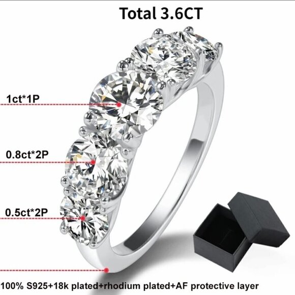 NWT Engagement Ring Sz.7 18K Over 925 Silver Five-Stone Trellis Setting - Picture 9 of 15